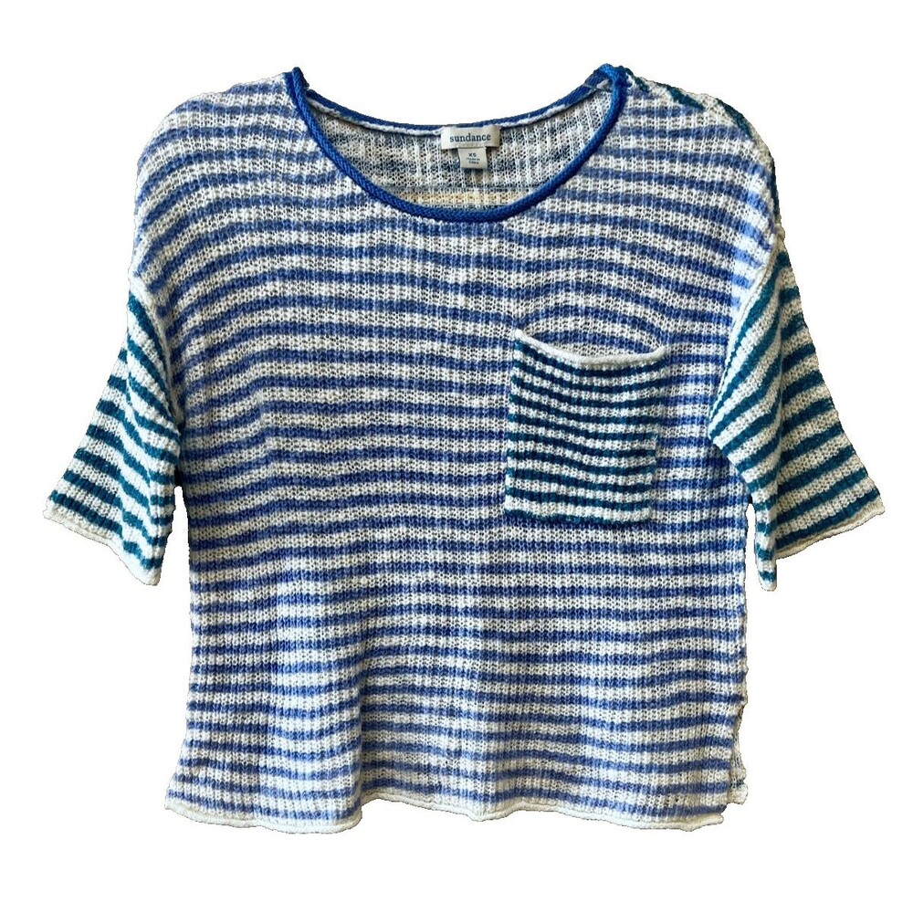 Sundance Journey Joy Knit Sweater Top Sky Stripe Size XS Blue White Nautical